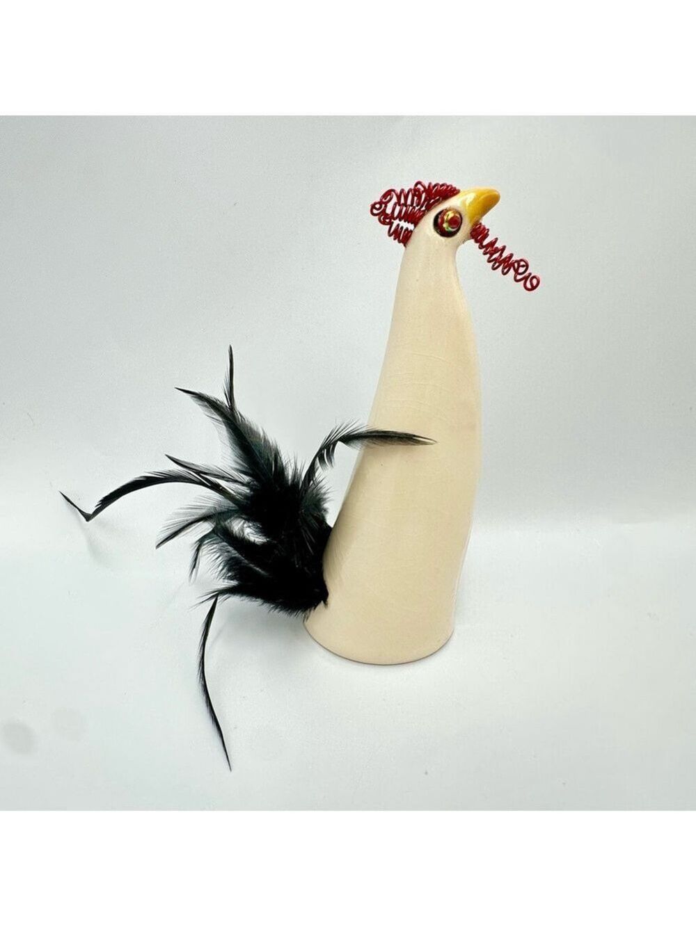 Unique Handmade Ceramic Rooster with Feathers Farmhouse Decor